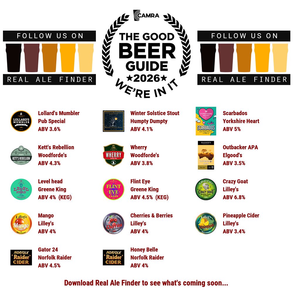 Lollards_Pit's tweet image. Match Night Line Up 
⁦@NorwichCityFC⁩ #NCFC #OTBC
Beer Board: bit.ly/2op69fb
#goodbeerguide @CAMRA_Official #PubSpecial @HDBrewery @Yorkshire_Heart @WoodfordesBeer  @ElgoodsBrewery1 @greeneking @lilleyscider @RaiderCider 
#RealAleFinder ⁦@NorwichPubs⁩