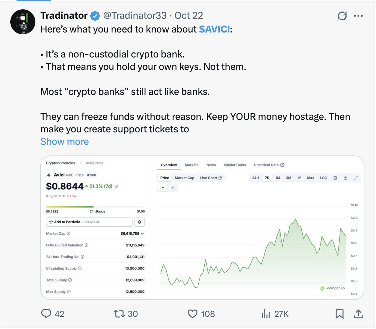 Tradinator33's tweet image. We caught nearly every runner during the mini “bear market”.

$AVICI - 11X
#401JK - 6X
$KERMIT - 6X
$RADR - 3X

If you’re stressing about the bull being over, don’t.

If you’re here, you’re in good hands.
Different market, same outcome.

We&apos;ll keep finding winners.

Public TG…