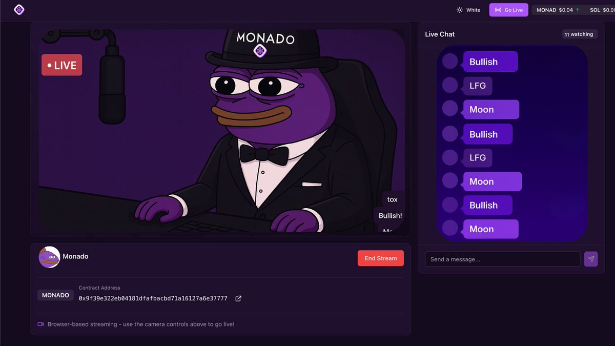 monadosocial's tweet image. Launched a coin on the Monado Chain? Well you can effortlessly live stream and promote your token directly on monadosocial.xyz!