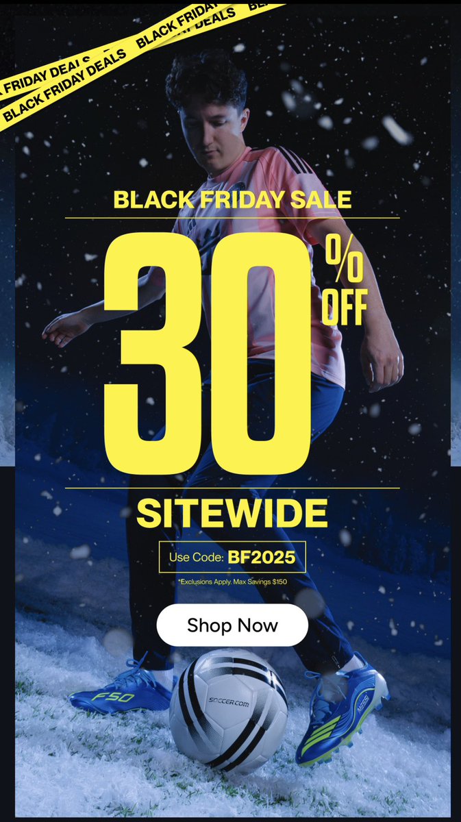 CrossfireSelect's tweet image. Turkey, football, pumpkins… and BIG Black Friday savings! 🦃⚽🎉
Crossfire Select families get exclusive deals on SOCCER.COM, Nov 25–Dec 3:
🎁 30% off everything
🎁 30% off Crossfire Select Fan Wear
🎁 2x Goal Club points on $150+
🎁 Free shipping on $49+