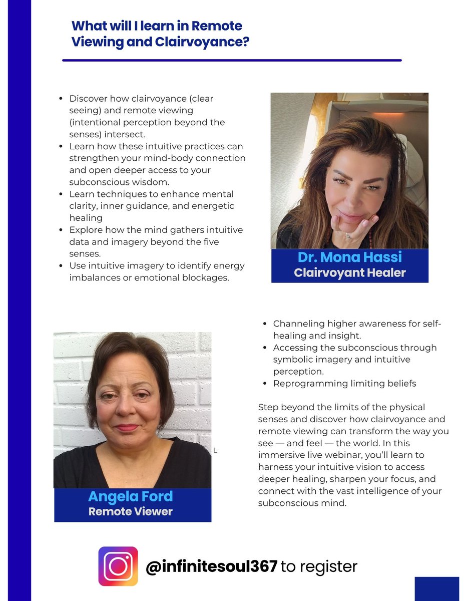 Join <a href="/HassiMona/">Dr Mona F H</a> and I this Sunday as we do a deep dive into the relationship between clairvoyance and remote viewing. This will be a robust discussion and we'd love to have you there. Please email angelafordrv@gmail.com to register.