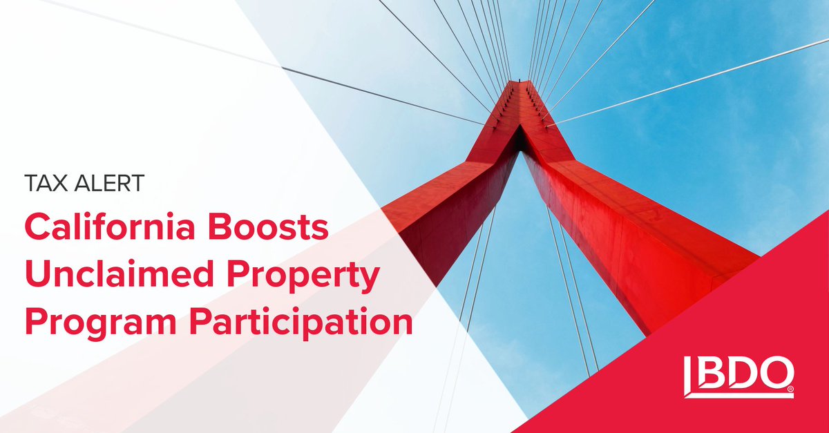 Attention California businesses! The state is launching an initiative to boost participation in its Unclaimed Property Voluntary Compliance Program. Take advantage of this opportunity to meet your compliance obligations: bdousa.com/4pzyPv7

#UnclaimedProperty #TaxAlert