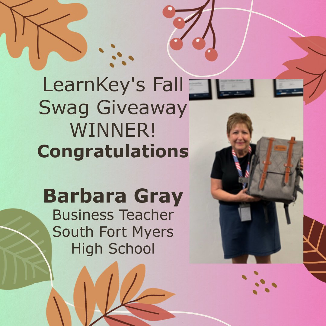 LearnKey's tweet image. 🎉 Huge shoutout to Barbara! Your endless hard work and commitment to your students are truly inspiring!
👉 Contact us: learn@learnkey.com | 800-865-0165
#LearnKey #WallofFame #EducationInspiration #SwagGiveaways