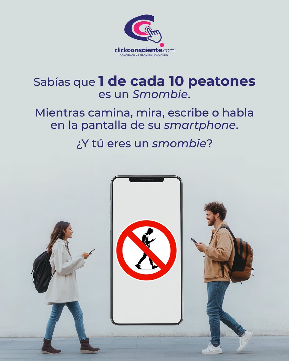 ClickConsciente's tweet image. ¿Carriles Smombie? El problema es REAL: 1 de cada 3 peatones interactúa con su celular al caminar. El riesgo es tal que ciudades ya tienen “carriles exclusivos” y “señales de tránsito” para ellos. ¡Sé responsable y guarda el móvil!

#Smombie #Peatón #RiesgoVial #ClickConsciente