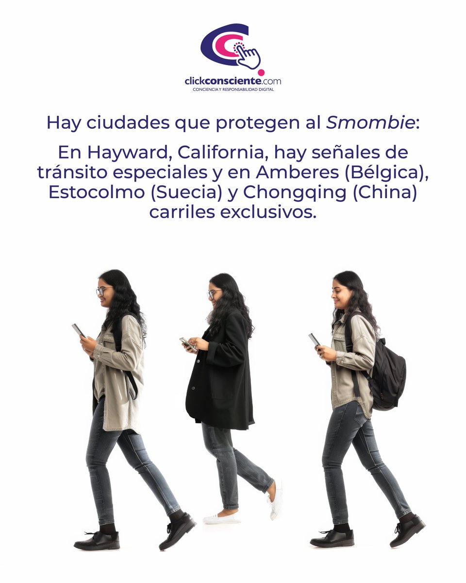 ClickConsciente's tweet image. ¿Carriles Smombie? El problema es REAL: 1 de cada 3 peatones interactúa con su celular al caminar. El riesgo es tal que ciudades ya tienen “carriles exclusivos” y “señales de tránsito” para ellos. ¡Sé responsable y guarda el móvil!

#Smombie #Peatón #RiesgoVial #ClickConsciente