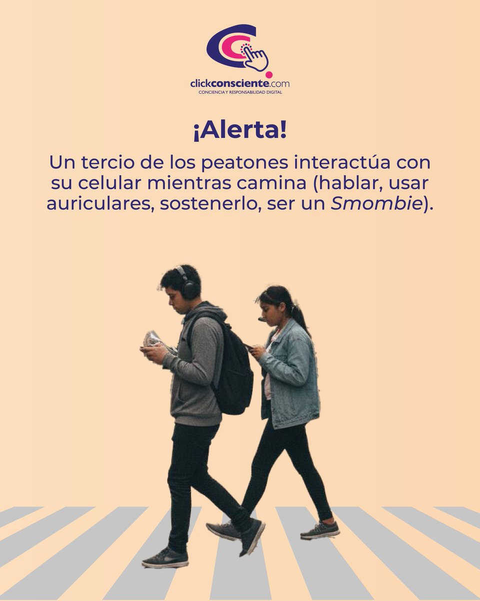 ClickConsciente's tweet image. ¿Carriles Smombie? El problema es REAL: 1 de cada 3 peatones interactúa con su celular al caminar. El riesgo es tal que ciudades ya tienen “carriles exclusivos” y “señales de tránsito” para ellos. ¡Sé responsable y guarda el móvil!

#Smombie #Peatón #RiesgoVial #ClickConsciente