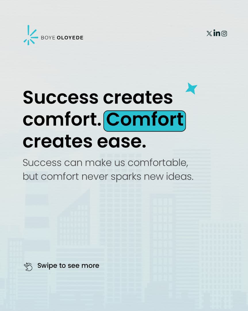 BoyeOloyede's tweet photo. 1/2

Many leaders unknowingly overstay in the mindset that produced their last success.
The challenge isn’t that they’re not growing, it’s that they’re still using yesterday’s playbook in a different season. https://t.co/PoecvskMhj