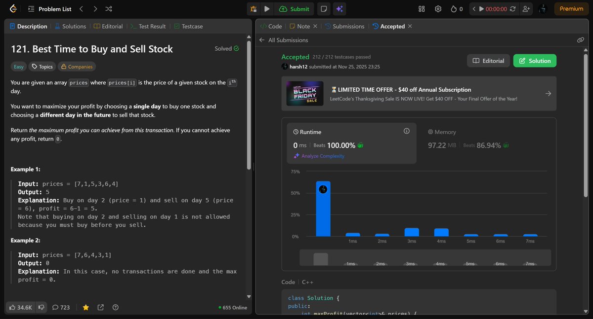 HarshChauh12662's tweet image. Day 203 of #365DaysOfCode
Revised Q121 today, felt clear and confident this time. Done with this one.
#365DaysOfCode #LeetCode #DSA #ProblemSolving #CodingChallenge #KeepCoding #Consistency #TechTwitter #LearningEveryday