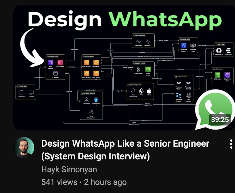 Code_ByAkhil's tweet image. Highly recommend this breakdown for anyone preparing for system design interviews

youtu.be/aLQalvpQ8z0?si…