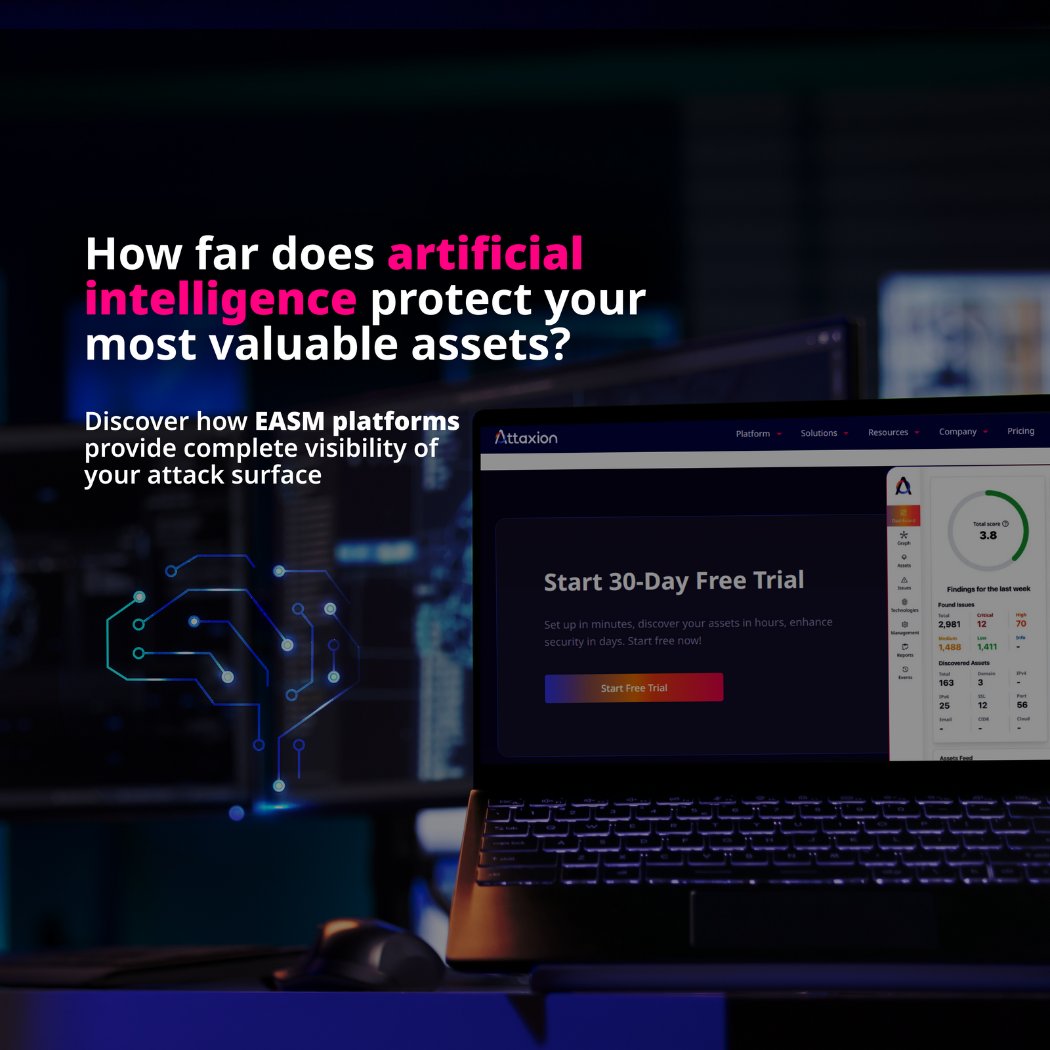 attaxion's tweet image. AI is reshaping cybersecurity, but how far does it protect your most valuable assets?
With EASM, get full visibility of your attack surface and act before threats strike.
30-day free trial: hubs.la/Q03VNNfy0

#Cybersecurity #AI #EASM #Attaxion