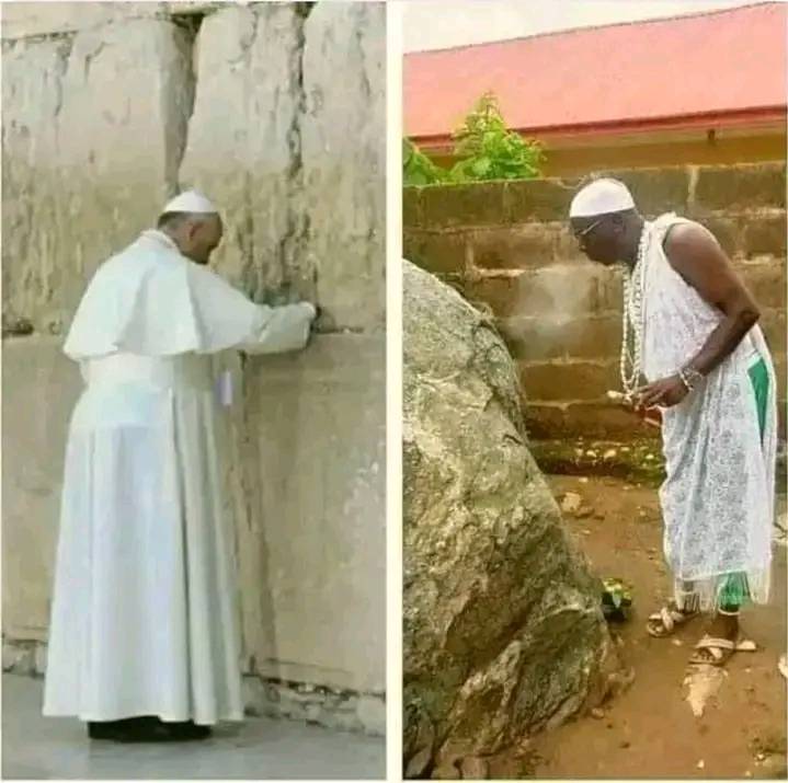 "As an African, you travel to Israel to pray on a wall. This is called pilgrimage, and you automatically earn the title of JP. As an African, you travel to Saudi to pray on a black stone. This is called Hajj and you automatically earn the title of Alhaji. 

As an African, you