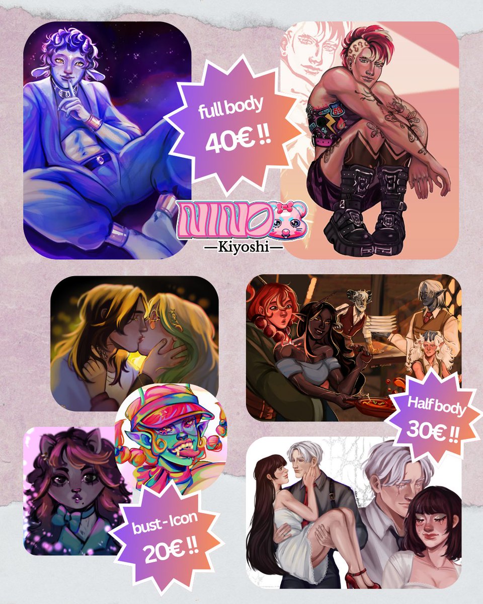 Nino_Kiyoshi20's tweet image. ENG
Hii everyone! here are my commissions info, in case anyone&apos;s interested! 🫶😔🩷

ESP
Chiquis, os dejo mis tablas de comisiones, por si hay algún despistado interesado 🫶😔🩷

↓↓ 💚•Vgen link•💚 ↓↓
 vgen.co/NinoKiyoshi
.
.
#VGenComms #commissionsopen #opencommissions