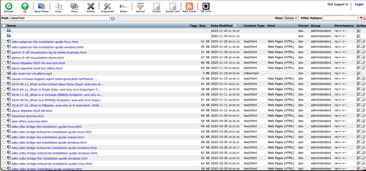 kidehen's tweet image. The Virtuoso WebDAV-based filesystem has been running transparently since its creation around 2000. Now, in the age of AI and AI Agents, the value of a robust, universal filesystem is easier than ever to appreciate. We’re even planning to build DETs for vector-storage services…