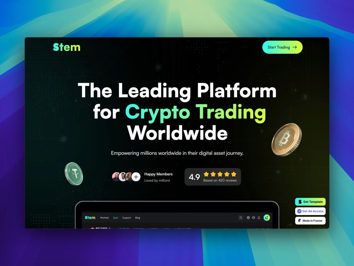 Grooic's tweet image. 🚀 Stem - Crypto Trading Platform Framer Template.

Launch your crypto platform in hours, not weeks. STEM is the @Framer template designed for trading apps, dashboards, and fintech products. ⚡ 

🔥 Why Choose Us
⚡ Premium crypto UI
⚡ Smooth animations
⚡ Mobile-ready

👇…