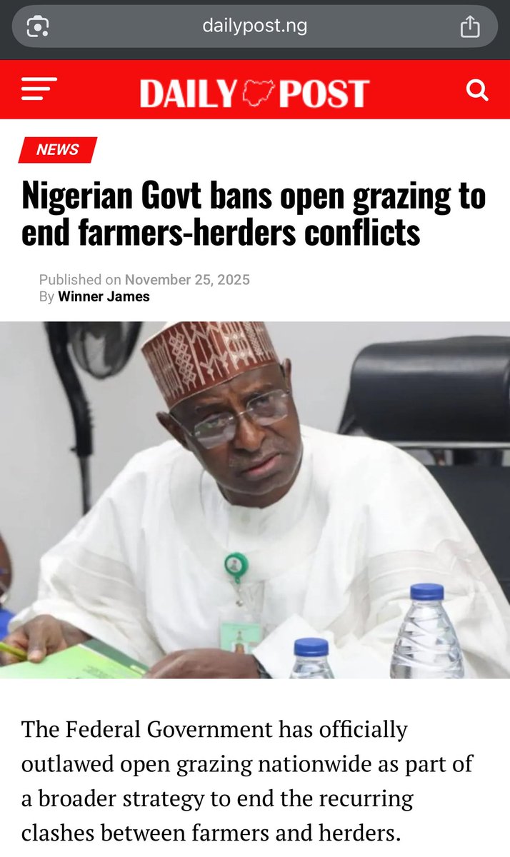 dipoaina1's tweet image. BREAKING: Open grazing is now considered a capital offense!! 🚨 

The Federal Government has banned open grazing by cattle rearers as part of efforts to curb the persistent farmers-herders conflicts across the country.

He emphasized that open grazing is now considered a capital…
