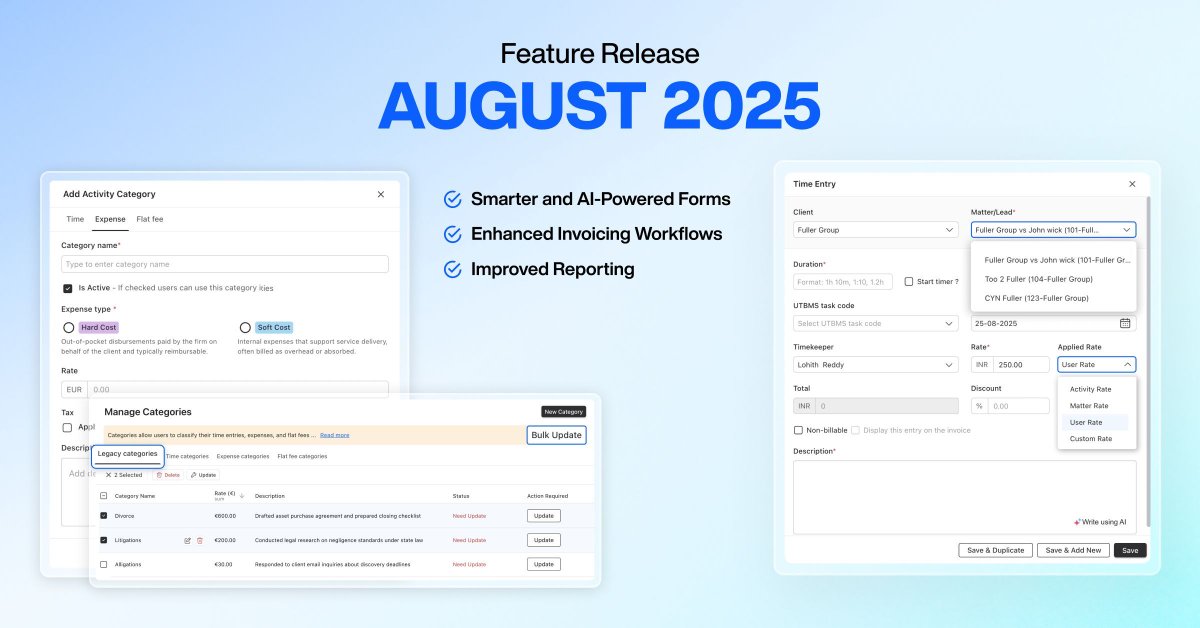 Smarter billing. Cleaner records. More control.
Our Late-August 2025 release introduces AI-assisted time narratives, smarter expense classification, enhanced activity categories, and more, helping your firm work faster and more accurately.
Read here: lawcus.com/feature-releas…