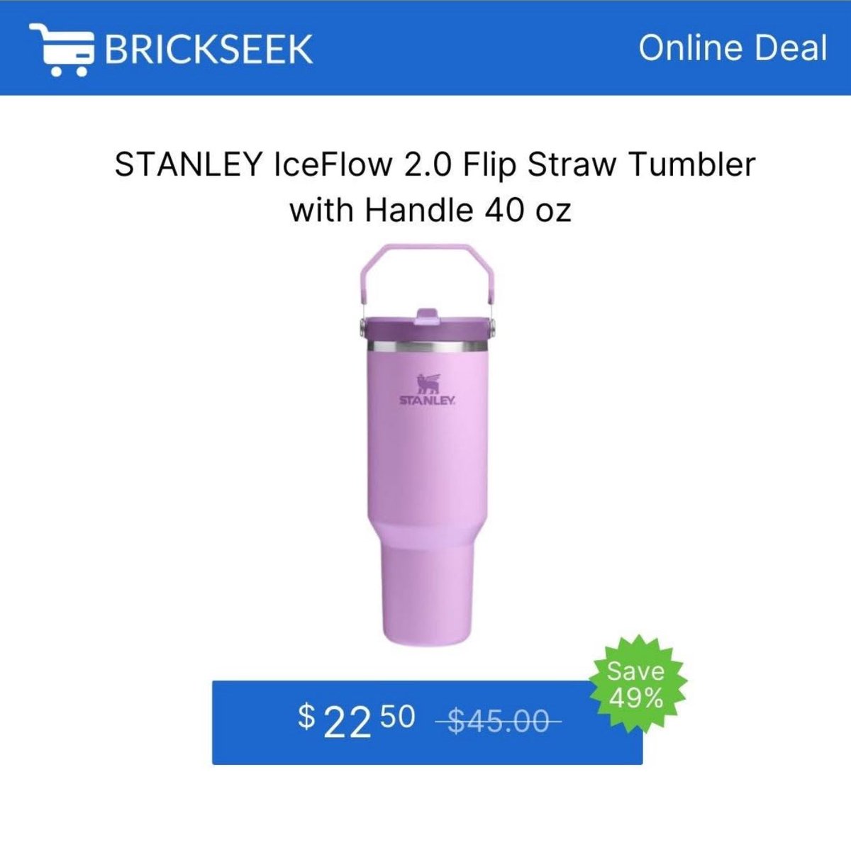 BrickSeek's tweet image. 🚨ONLINE DEAL🚨

STANLEY IceFlow 2.0 Flip Straw Tumbler with Handle 40 oz - $22.50

brickseek.com/p/35018557?utm…

#brickseek #onlinedeal #onlineshopping #clearance #online #deals #sale