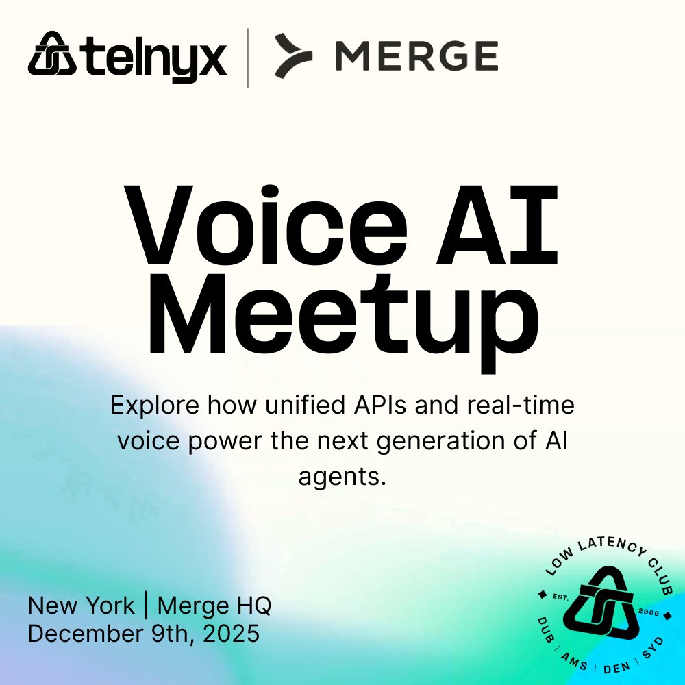 telnyx's tweet image. NYC — we’re bringing the AI community together at Merge HQ for an evening of conversations, drinks, and meeting the people shaping what’s next.

If you want to connect with founders, engineers, and operators across the AI space, this is the room.
RSVP → vist.ly/4fy5d