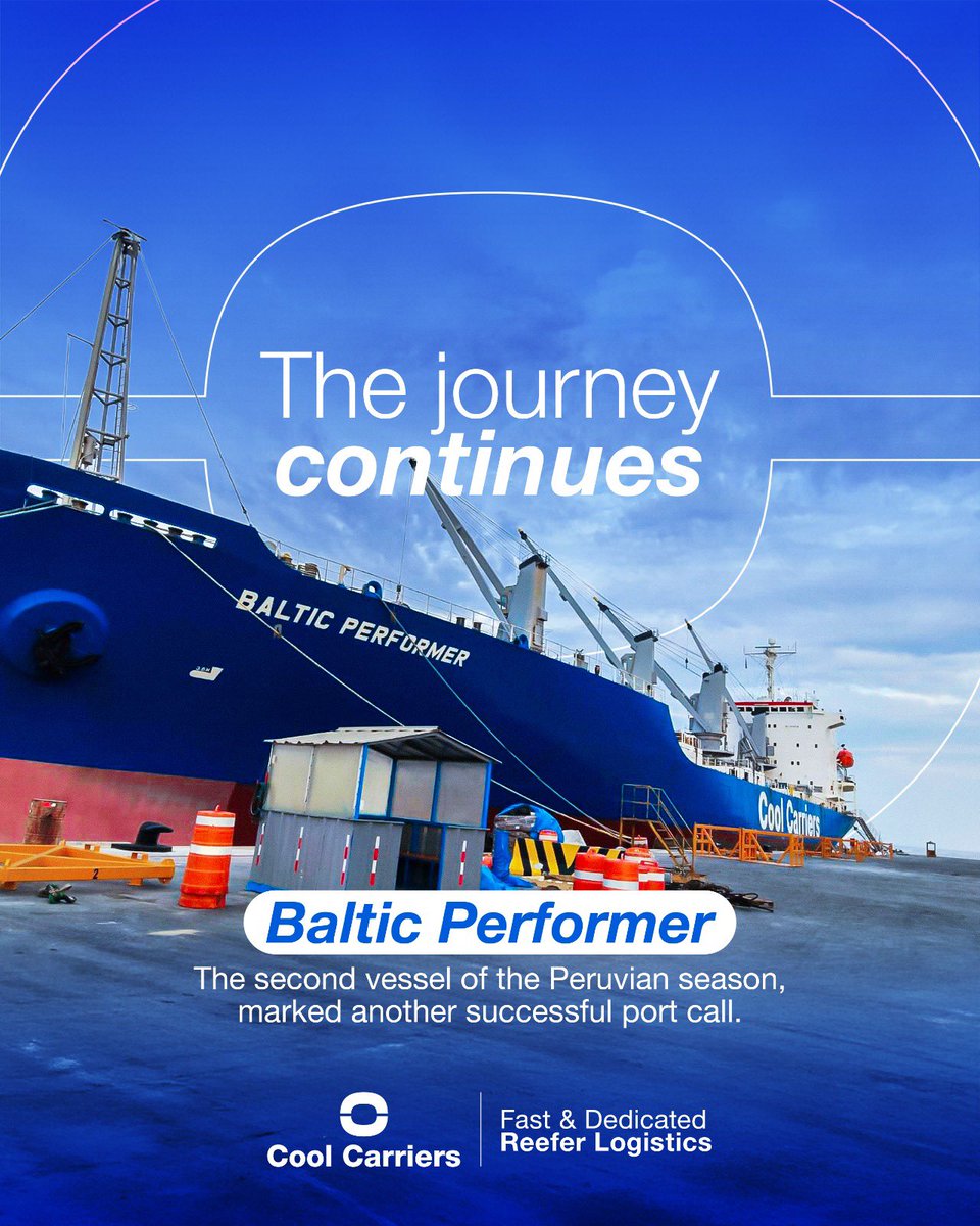 coolcarriers's tweet image. The journey continues.
Another successful call for the Baltic Performer, keeping the cold chain strong from Peru to the U.S. East Coast. ❄️🌍

⚡️Fast &amp;amp; Dedicated Freezer Logistics
.
#CoolCarriers #ReeferShipping #ReliabilityInMotion #MaritimeLogistics #ShippingIndustry