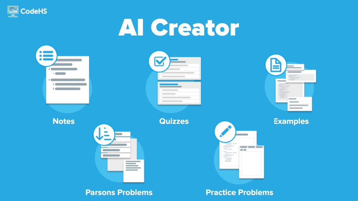 CodeHS's tweet image. Create personalized curriculum, activities, and resources in minutes with AI Creator. Start today at codehs.com/ai_creator

#AI #ComputerScience #CodeHS