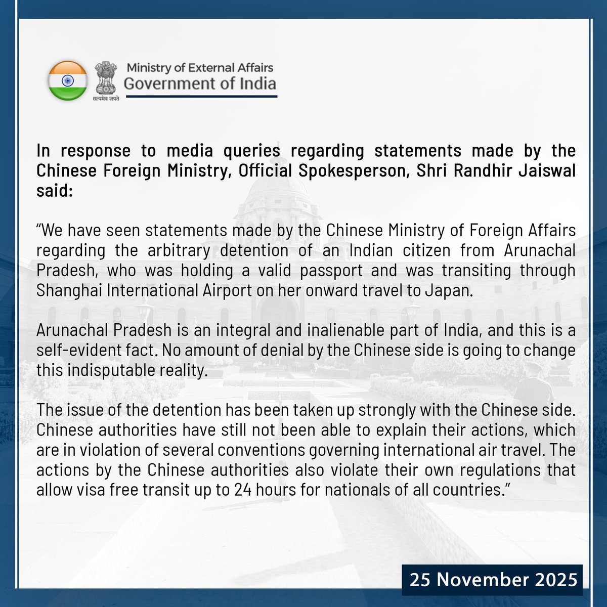 MEA response on latest Chinese aggression.