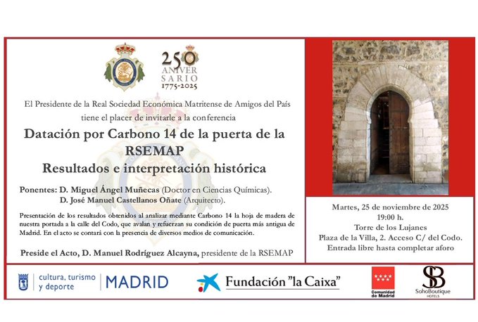 En la conferencia de Miguel Ángel Muñecas y del gran <a href="/JMCastellanosO/">José Manuel Castellanos Oñate</a> sobre la datación de la puerta de la Torre de los Lujanes, sede de la <a href="/rsemap/">Real Sociedad Económica Matritense Amigos del País</a>.