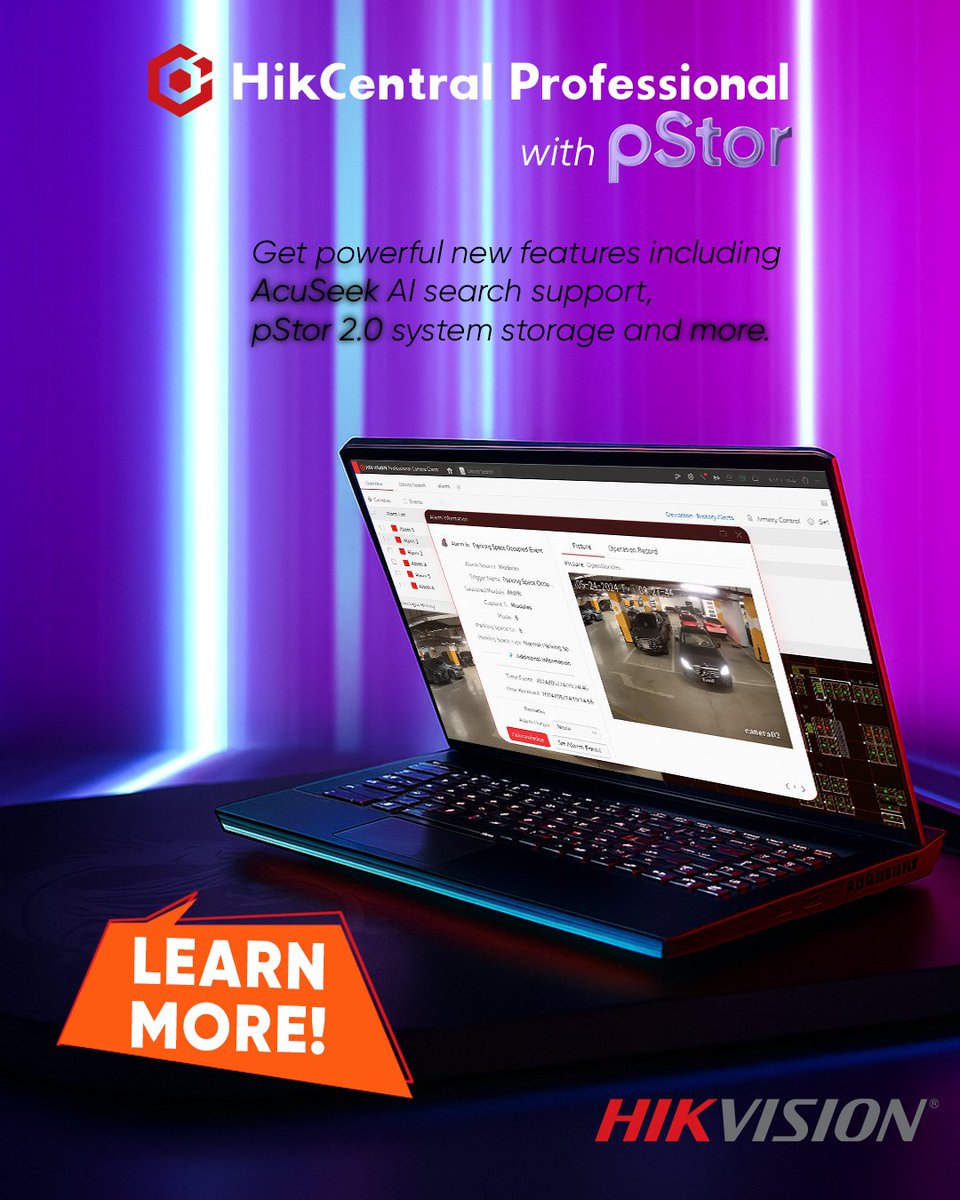 HikCentral Professional 3.0.1 features upgraded architecture, AcuSeek AI search, and pStor 2.0 Windows storage. Now with enhanced large language model support to empower your security ecosystem. Learn more in the ADI article. hubs.li/Q03VG94x0