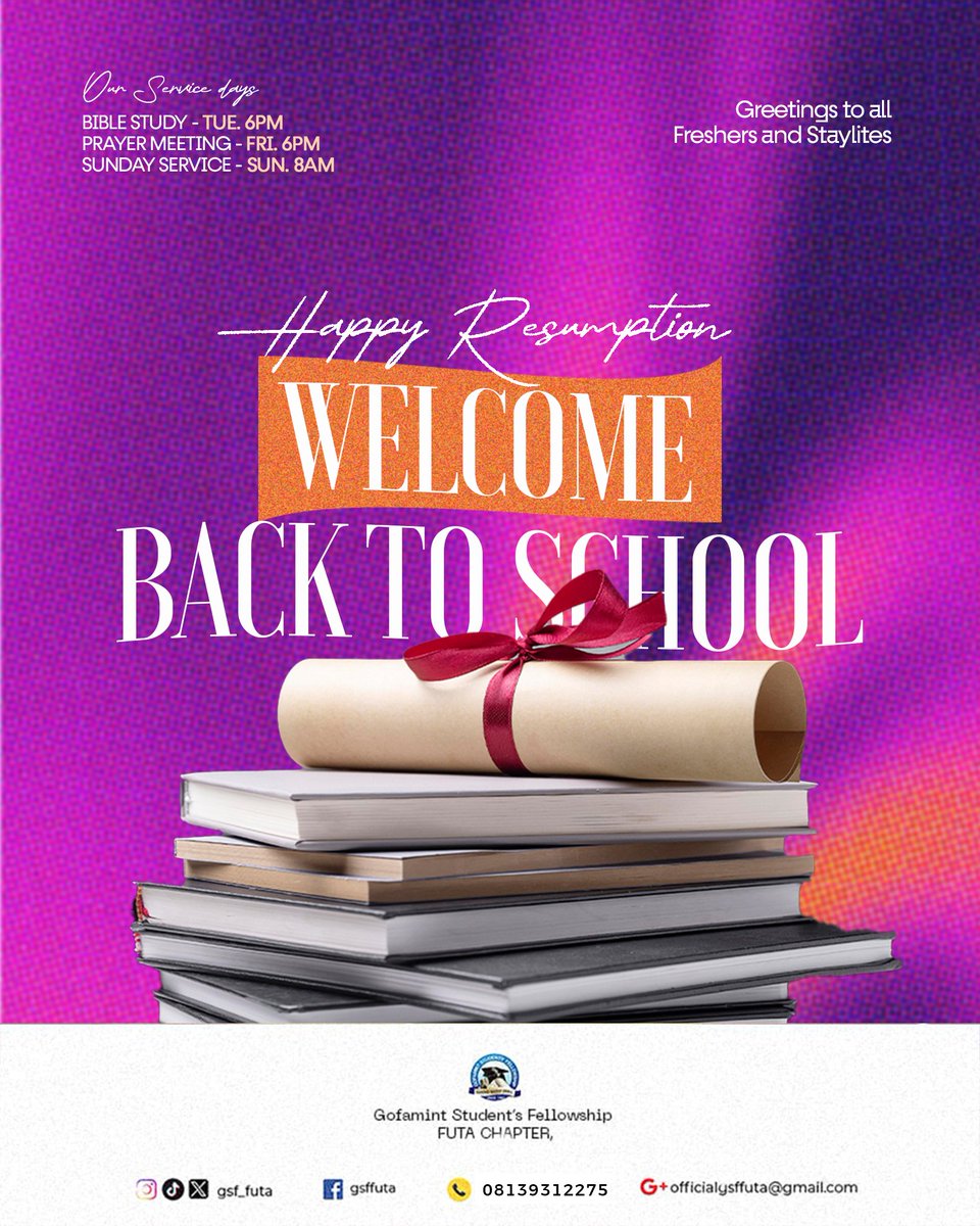 Gsf_Futa's tweet photo. Welcome Back to School, FUTARIANs! 🤩🙌
A fresh semester is here, full of possibilities, divine direction, and new beginnings.  

We at GSF FUTA can’t wait to grow with you, share fellowship, and keep advancing God’s kingdom together.  

#backtoschool #gsffuta #futa #gsf https://t.co/sw2SW1fcLD