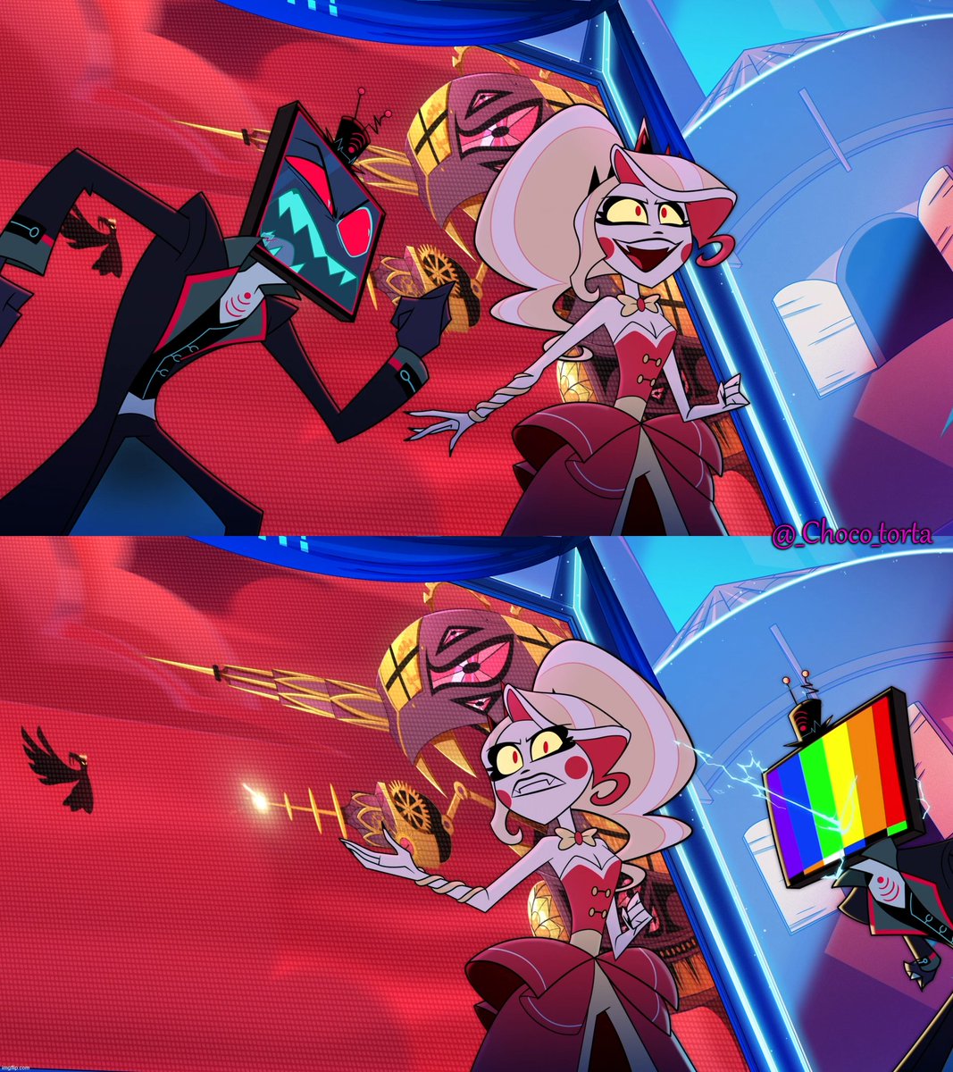 _Choco_torta's tweet image. I&apos;m sorry, but I still can&apos;t get over Vox trying so hard to unmute himself to the point of overloading 🤣
#HazbinHotel #Hellaverse #Charlie #Vox