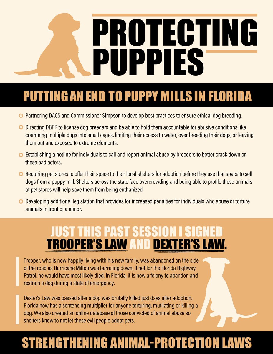 GovRonDeSantis's tweet image. In Florida, we will always fight to protect man’s best friend.

The proposal we announced today will end unethical puppy mills, hold accountable abusive breeders, and help shelter dogs find loving homes.