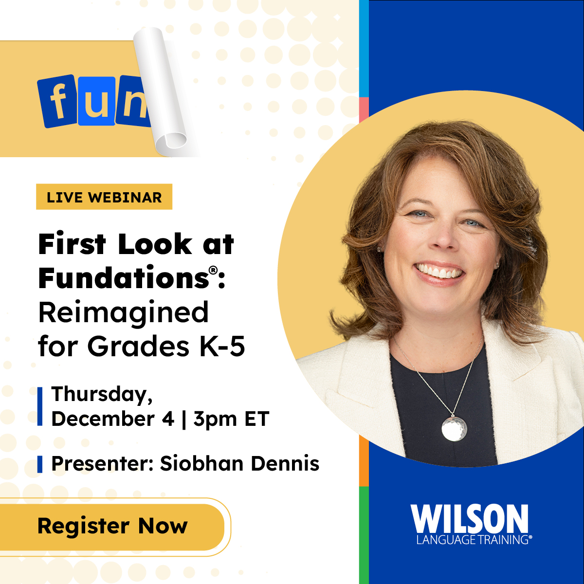 wilsonlanguage's tweet image. ✏️ Pencils up! Fundations® just got a K–5 glow-up. Get a first look at the reimagined program—updated Levels K–3, brand-new Levels 4–5, and tools that simplify instruction.

Presented by Dr. Siobhan Dennis.
📅 Dec 4, 2025 | 3 PM ET

Reserve your seat! wilsonlanguage.co/43qOF2E