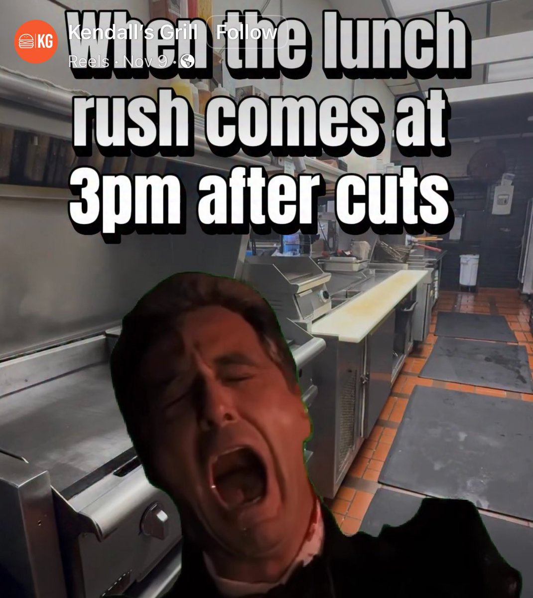 clancyluvr's tweet image. When the lunch rush comes at 3pm after cuts 😫