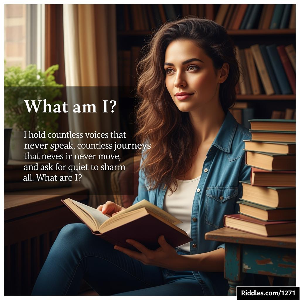 best_riddles's tweet image. Riddle: I hold countless voices that never speak, countless journeys that never move, and ask for quiet to share them all. What am I?

#riddlechallenge
#riddles