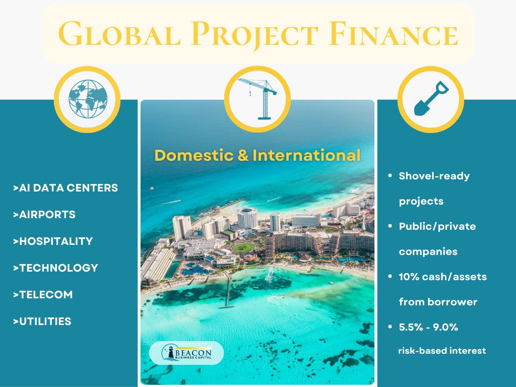 BeaconBusinessC's tweet image. Global Project Finance for Large Scale Development 🌐

Funding shovel-ready projects across diverse industry sectors with flexible loans of $200 Million to $5 Billion USD.

info@beaconbusinesscapital.com for full details

#construction #infrastructure #projectfinance #datacenters