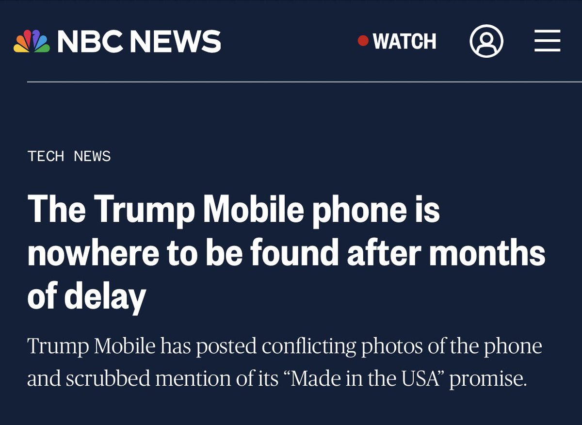 Trump, Eric &amp; Junior promised their patriotic ‘Made in the USA’ cell phones would be delivered in Aug to the MAGA rubes. Still no phones, and the ‘Made in USA’ claim had been scrubbed from their website. Scam #1,284. nbcnews.com/tech/tech-news…