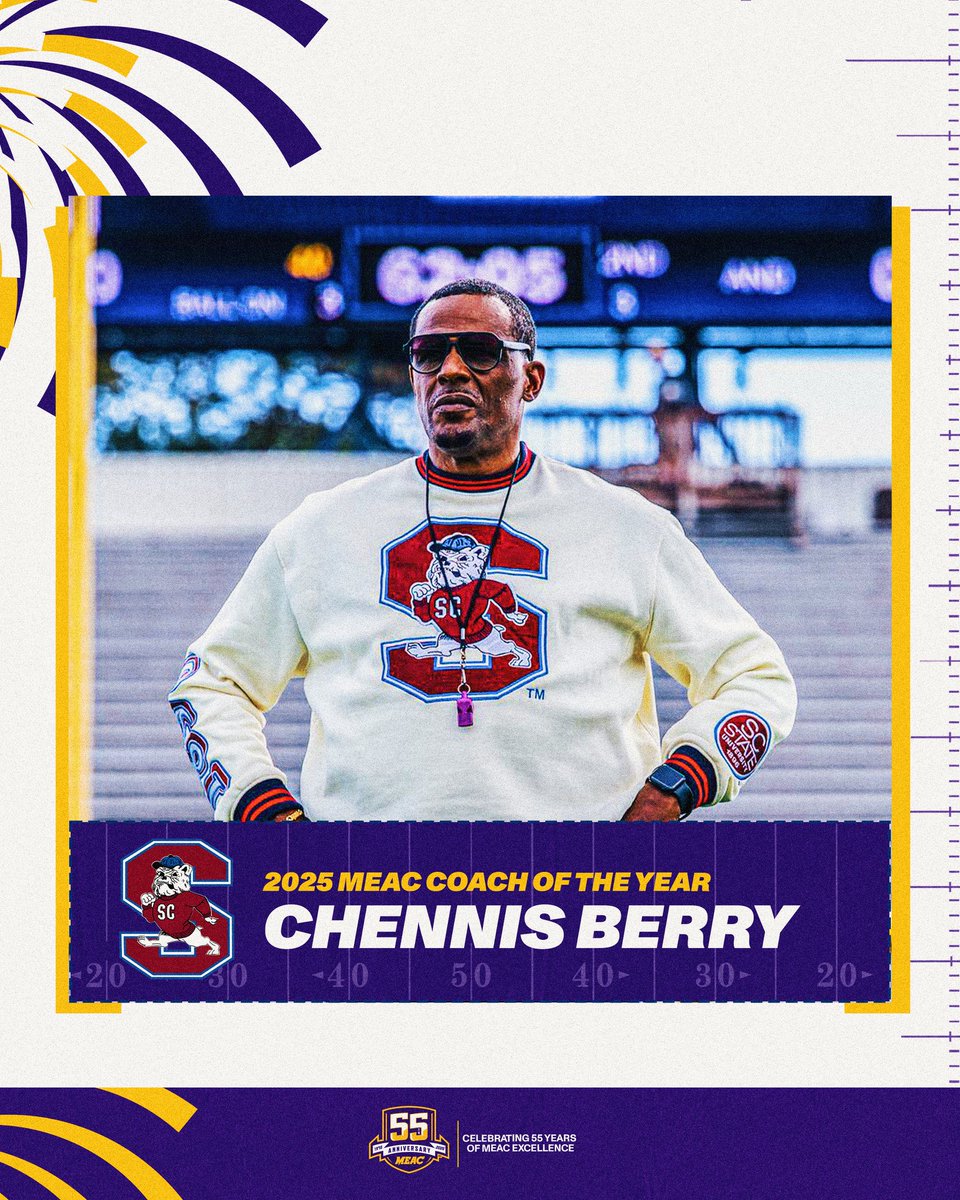 MEACSports's tweet image. Congratulations to Chennis Berry, your 2025 MEAC Coach of the Year! 🏆🐶