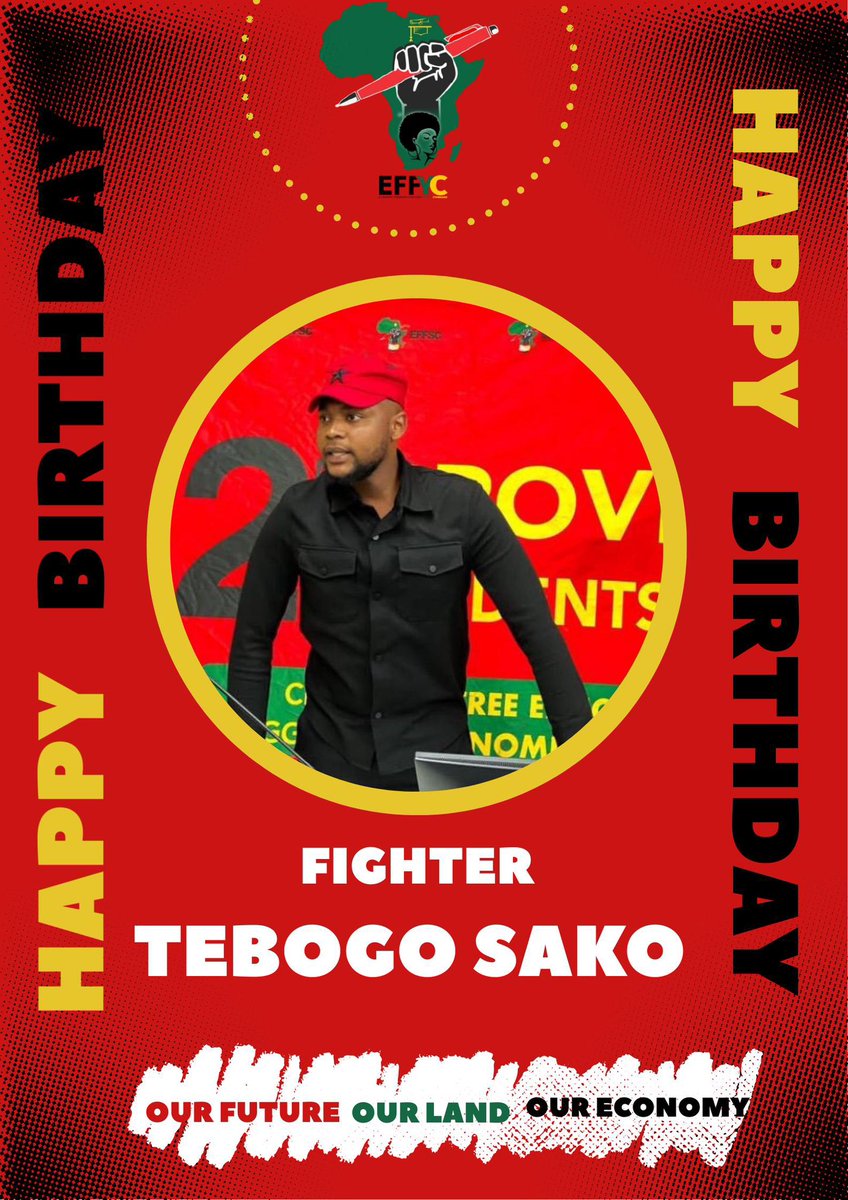 EFFYouthCommand's tweet photo. ♦️Birthday Alert♦️

The EFF Youth Command wishes a revolutionary birthday to CYILC Member, Tebogo Sako! Our quest for Economic Freedom in Our Lifetime continues!

#FromSRCToWards https://t.co/NgKIho5MfV