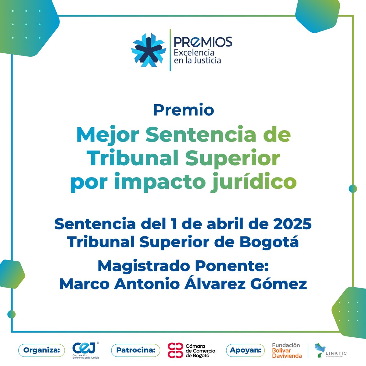 #CelebraciónJusticiaCEJ25 | Premios “Mejores sentencias de Tribunal Superior por su impacto jurídico y social”.

🏆 La mejor decisión de “Tribunal Superior por su impacto social” es para el fallo del magistrado Hoover Ramos Salas del Tribunal Superior del Distrito Judicial de