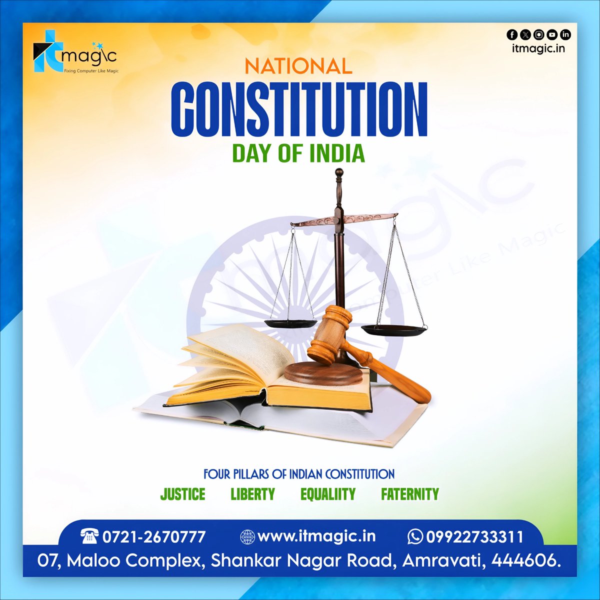 itmagicin's tweet photo. National Constitution Day of India 🇮🇳 

#constitutionday #NationalConstitutionDay #ConstitutionOfIndia #IndianConstitution #proudtobeindian #DemocracyInAction #unityindiversity #satyamevjayate https://t.co/4JE4zfWocI