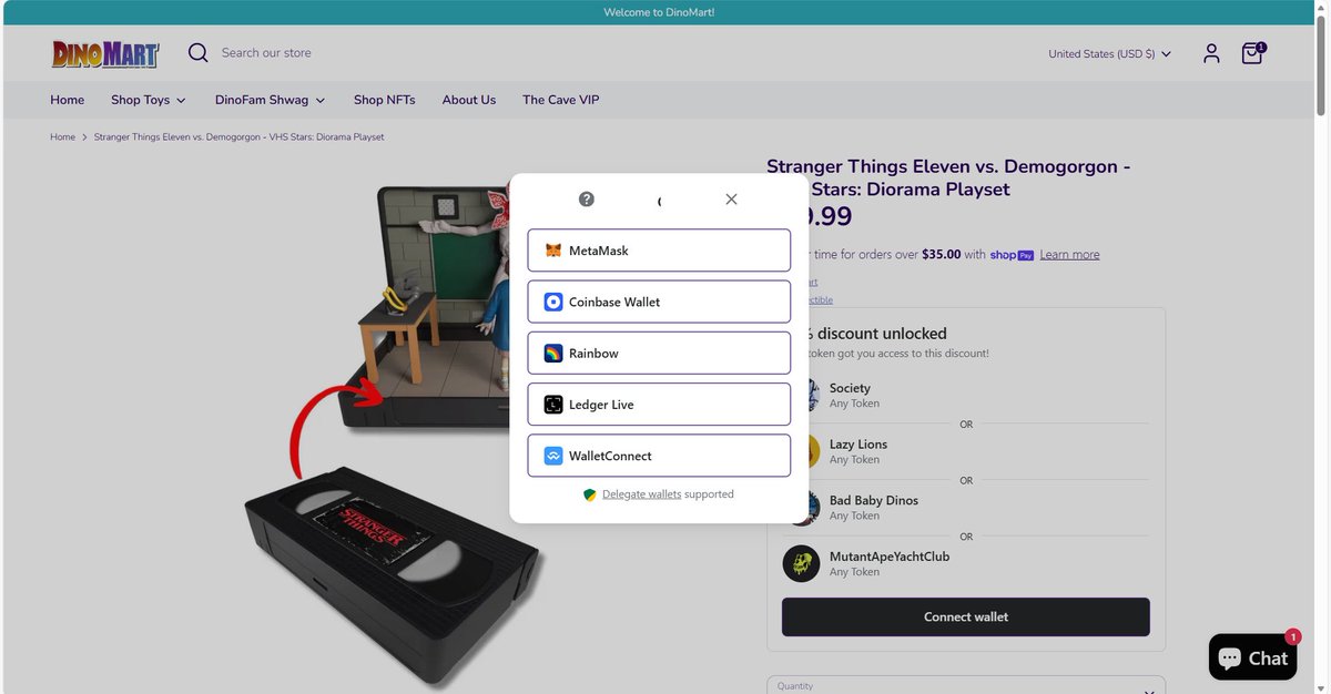 🚨 DinoMart Exclusive 🚨
For a limited time, holders of FAME Society, Lazy Lions, Bad Baby Dinos, Mutant Ape Yacht Club, and StarDawgs can unlock 25% OFF trending products 🦁🦖🧪🦍🐾

Connect your wallet, claim your discount, and shop! 🔗dinomart.io