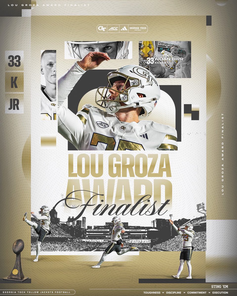 Birr named <a href="/LouGrozaAward/">Lou Groza Award</a> Finalist 🙌

🟡 Leads the ACC in FG made
🟡 .880 FG percentage is the best in program history with at least 20 attempts 

#StingEm 🐝