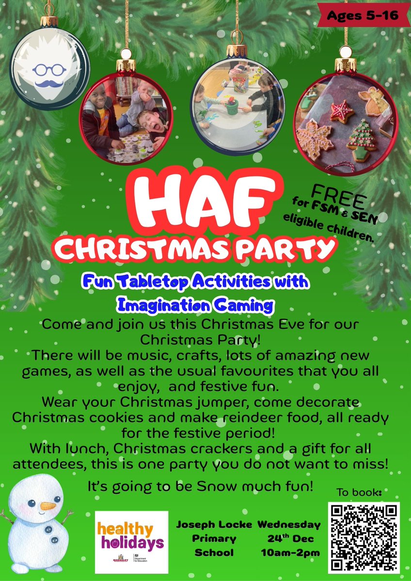 Fancy joining <a href="/imagigaming/">Imagination Gaming</a> this Christmas Eve?
Activities as part of the #healthyholiday Programme <a href="/JosephLockePS/">Joseph Locke Primary</a>  
#Christmas #fun #HAF2025 #boardgames