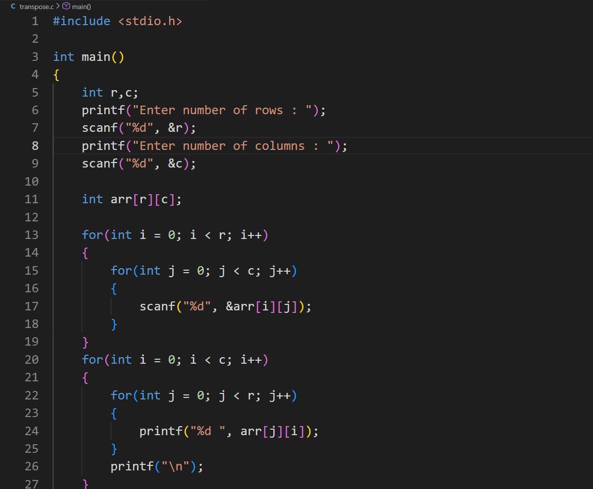 pranit_0007's tweet image. Day 19 : Didn&apos;t get much time today. Tried to practice some questions on 2-D arrays

#clanguageprogramming #LearnCoding #CodingJourney #LearnToCode #100daysofcode #Cprogrammingbascics #LearnInPublic