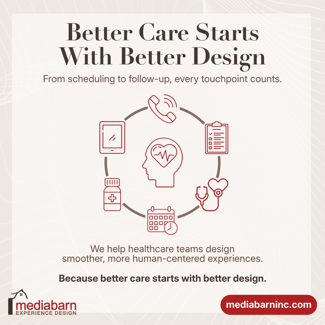 mediabarn's tweet image. From the first call to follow-up care, every touchpoint matters.

We help healthcare teams design smoother, more human-centered experiences. Because better care starts with better design.

mediabarninc.com