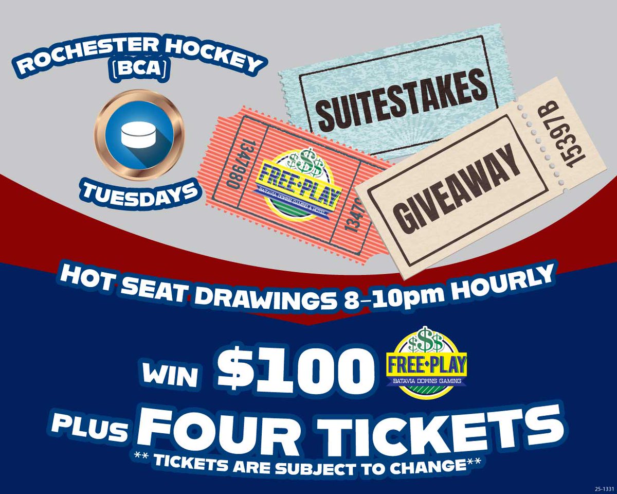 Want to enjoy a Rochester Hockey game at the suite-level? 🏒 Use your Player's Club card on Tuesdays between 8-10 pm for a chance to win FOUR tickets every hour!

Full details: bit.ly/2TRogu9