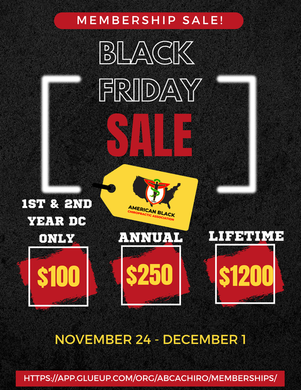 ABCA_CHIRO's tweet photo. The ABCA is excited to offer special Black Friday pricing on all membership levels this year! Whether you’re a 1st or 2nd year DC, renewing your Annual membership, or investing in a Lifetime membership, now is the perfect time to join or renew. https://t.co/CncoVli2Og