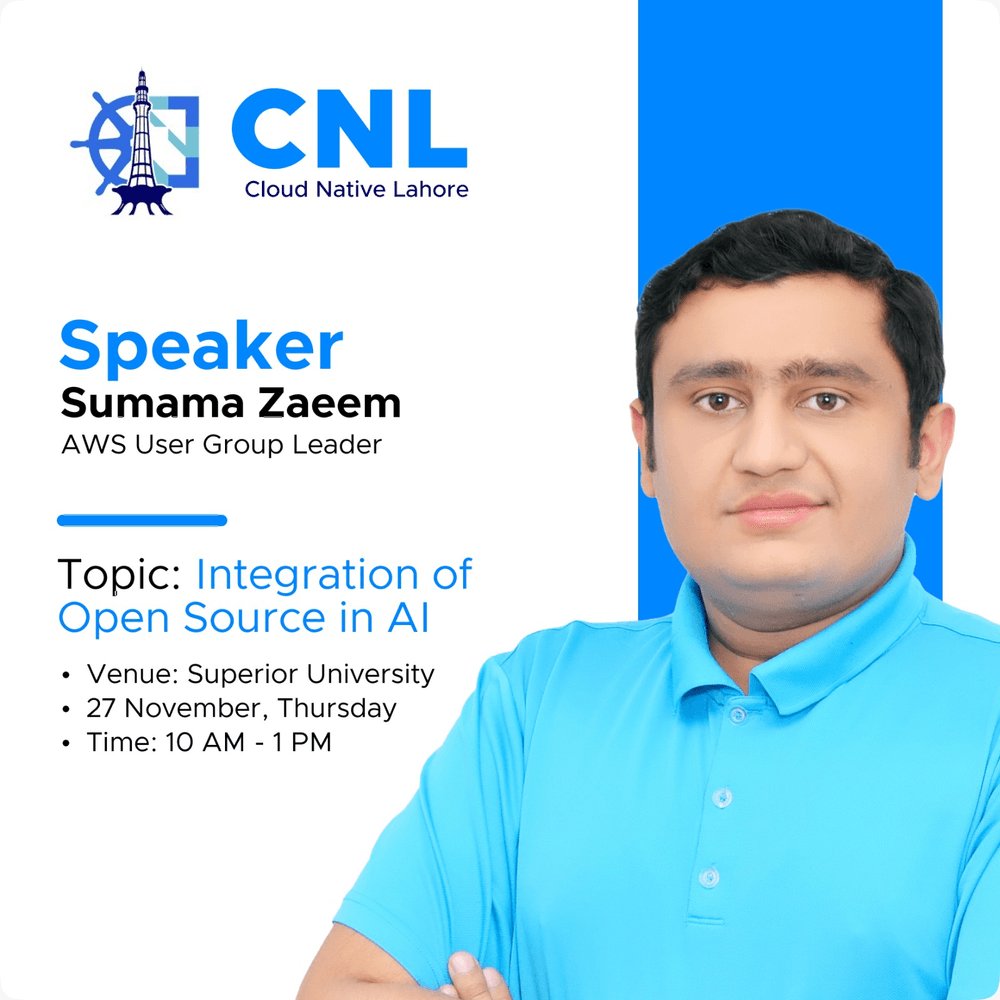 sumamazaeem's tweet image. Thrilled to be speaking at Cloud Native Lahore! 🎤 I&apos;ll be sharing insights on how open source is fueling the AI revolution and what it means for our tech community. Join me on Nov 27th, 10 AM at Superior University for a great discussion! 🤝

#OpenSourceAI #CloudNative