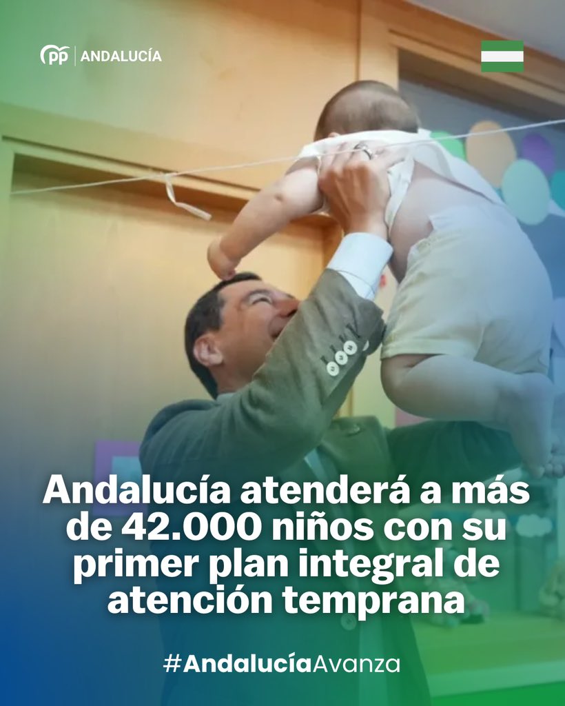 #Andalucía atenderá a más de 42.000 niños con su primer plan integral de atención temprana.

🔝🇪🇸 Un plan pionero en España que sitúa a Andalucía como referente nacional.
#AndalucíaAvanza 

20minutos.es/andalucia/anda…