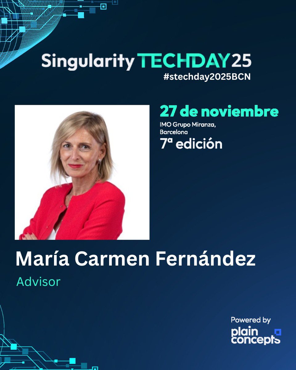 plainconcepts's tweet image. ¡Solo faltan 2 días para el #STechDay2025bcn! 💥
La última protagonista confirmada de la jornada: ¡María Carmen Fernández!

En la mesa redonda, compartirá cómo está integrando la #IA en sus procesos, las oportunidades que están impulsando y los retos que están afrontando. 💡