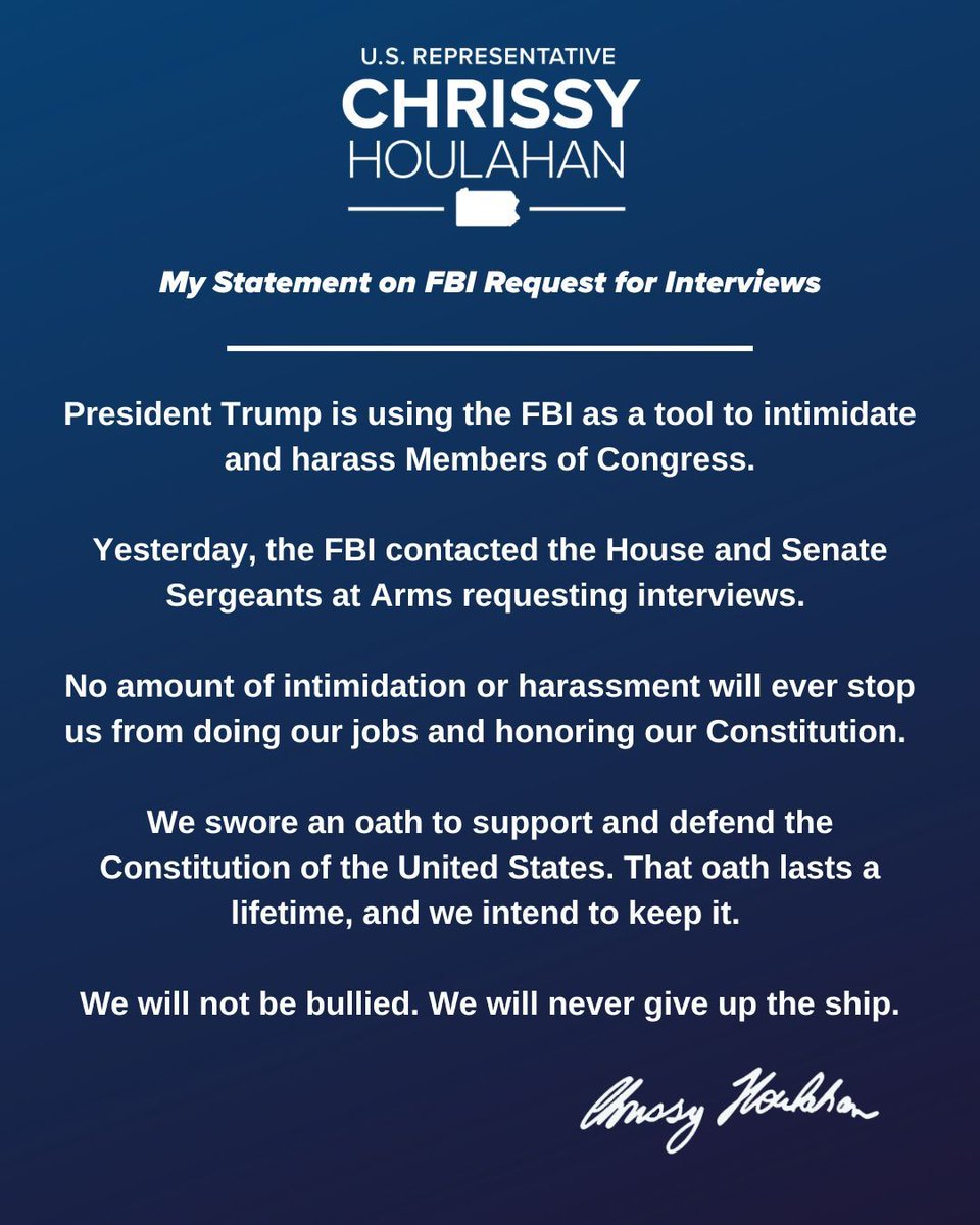RepHoulahan's tweet image. My statement on FBI request for interviews.